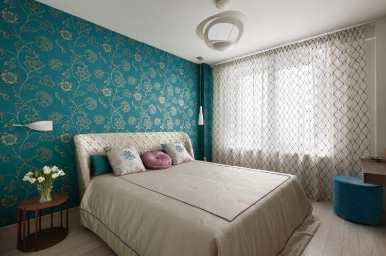 Chambre à coucher de couleur turquoise - photo de design d'intérieur