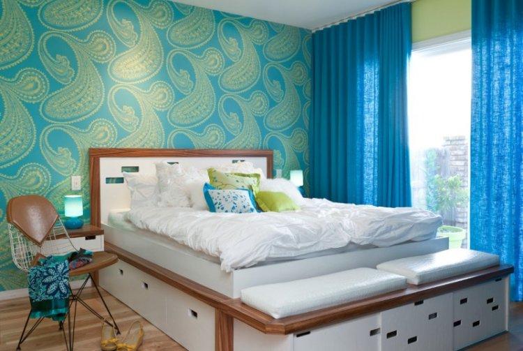 Chambre à coucher de couleur turquoise - photo de design d'intérieur