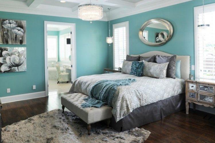 Chambre à coucher de couleur turquoise - photo de design d'intérieur