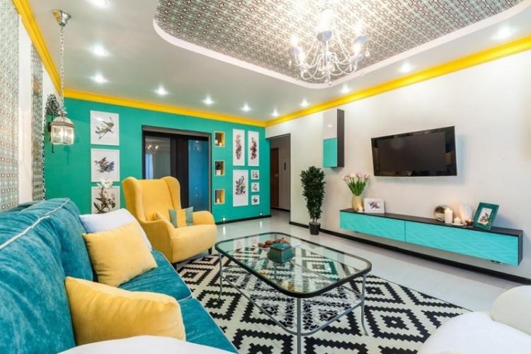Turquoise avec jaune - Combinaisons de couleurs à l'intérieur