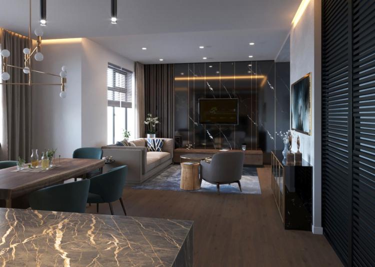 Black Style Home : Intérieur cuisine-salon