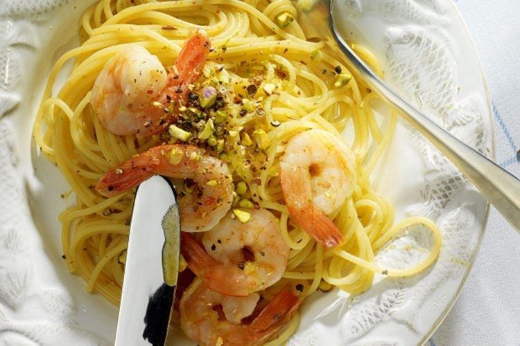 Spaghetti aux crevettes et pistaches - recettes