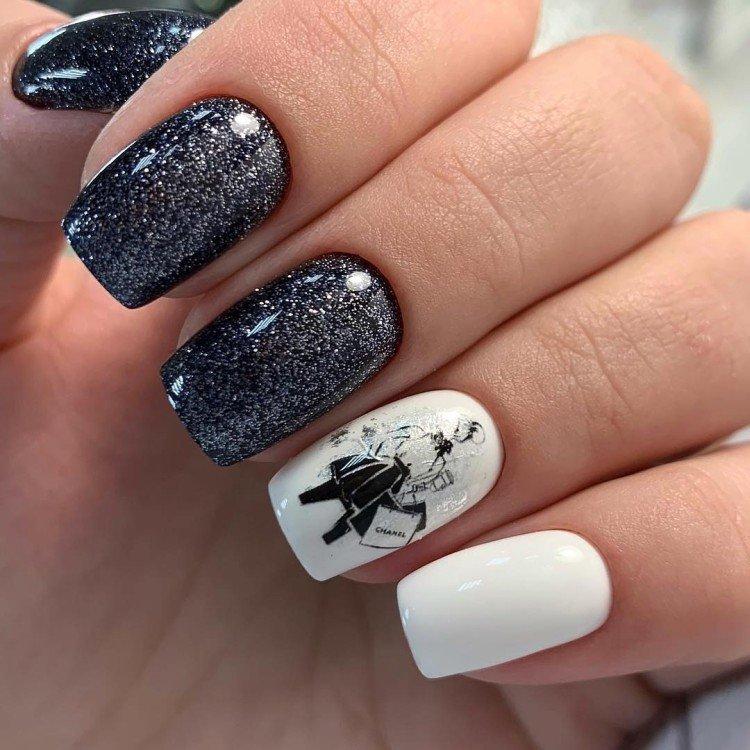 Paillettes - Manucure Noir et Blanc