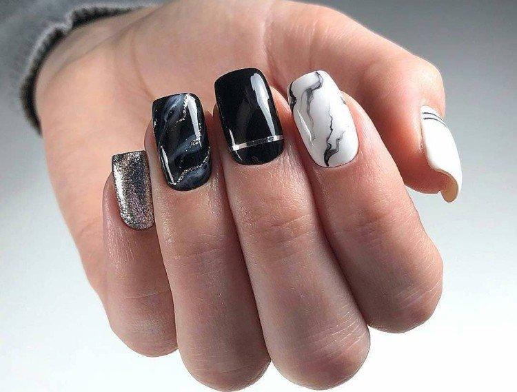 Marbre - Manucure noir et blanc