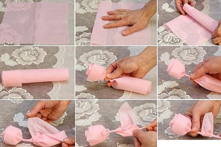Rose rose - Fleurs de serviette DIY