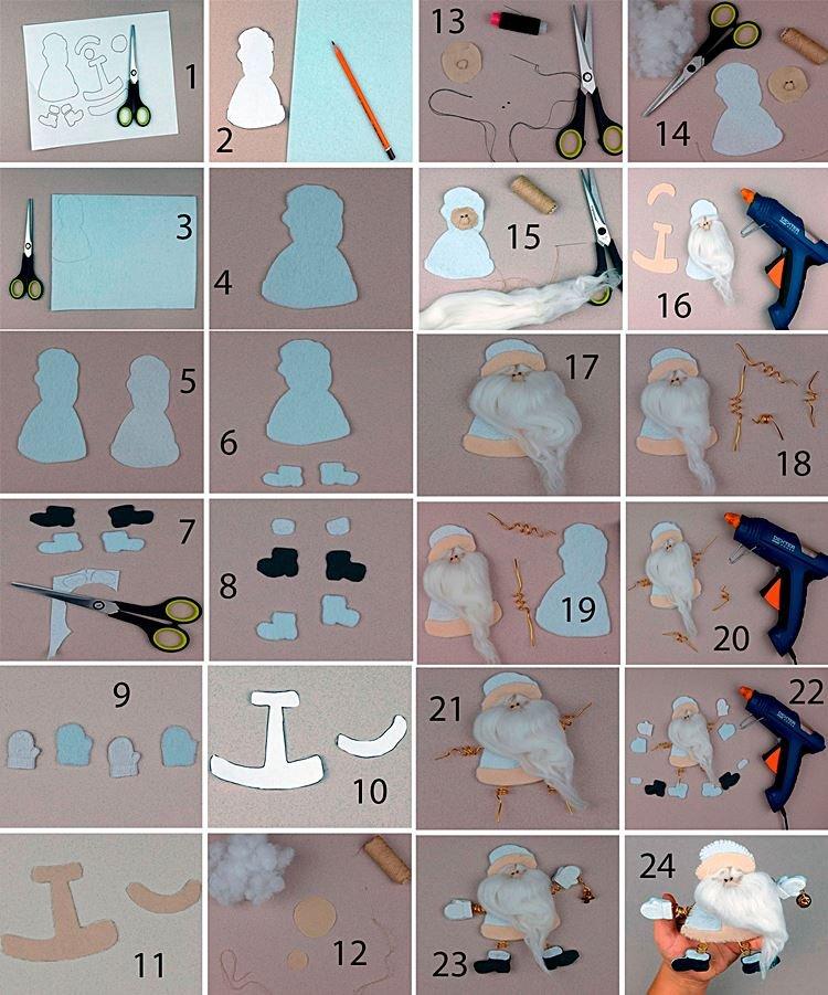 Père Noël en feutre avec une barbe de ses propres mains