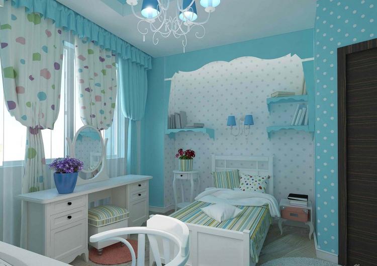 Chambre d'enfant bleue pour une fille - Décoration d'intérieur