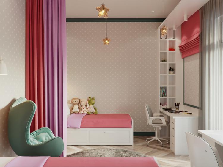 Conception de chambre d'enfant pour deux filles