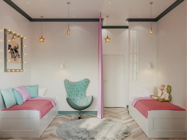 Conception de chambre d'enfant pour deux filles