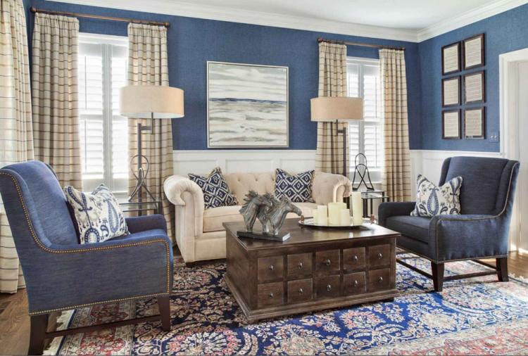 Salon bleu 16 m² - Design d'intérieur