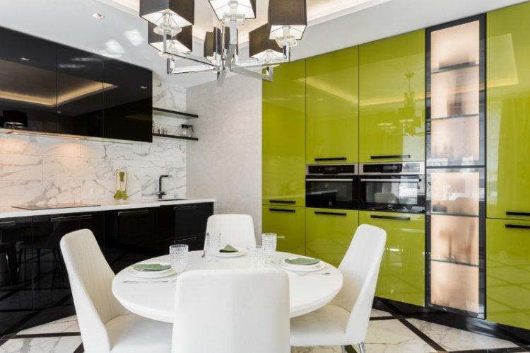 Cuisine verte 14 m² - Design d'intérieur