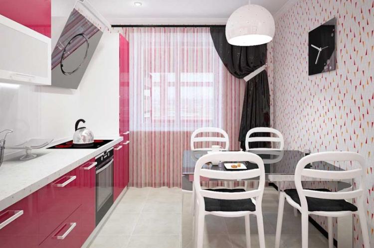 Cuisine rose 7 m² - Design d'intérieur