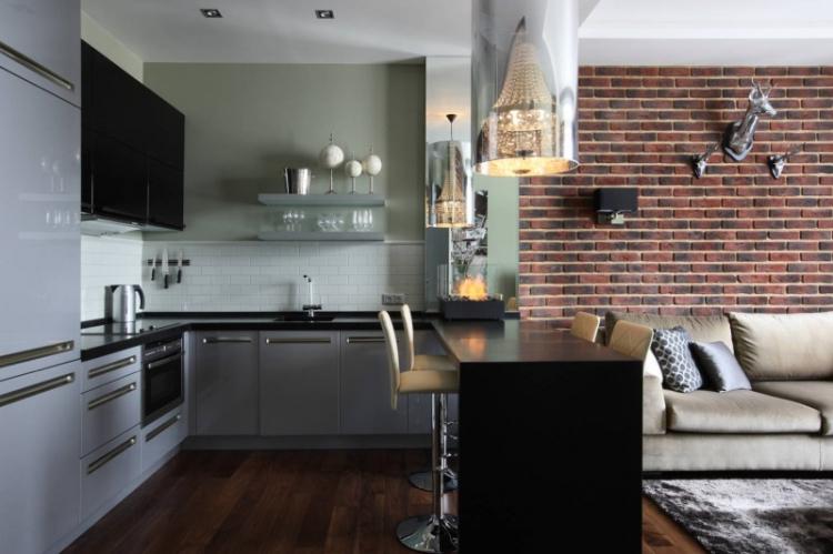 Cuisine-séjour avec comptoir bar - Design d'intérieur