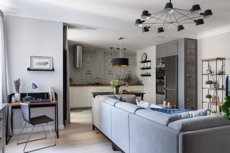 Conception de cuisine-salon - photos d'intérieurs réels