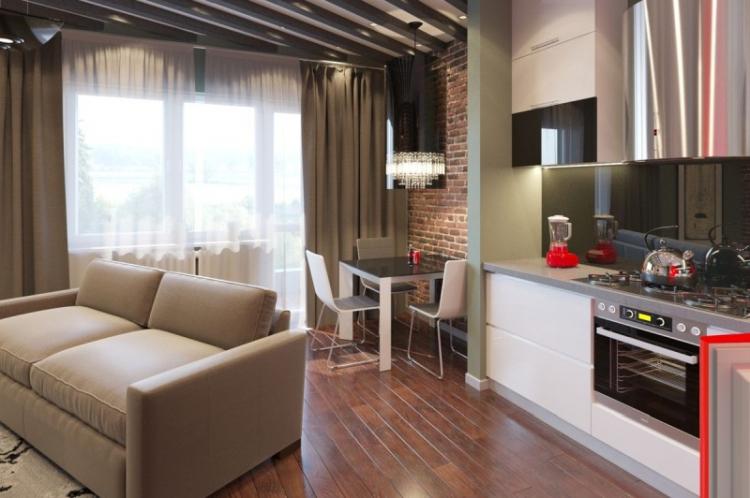 Conception de cuisine-salon - photos d'intérieurs réels