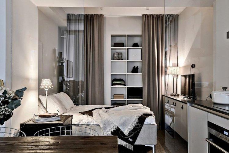 Contrastes et miroirs pour 33 m² à Göteborg - Conception d'un studio 33 m²