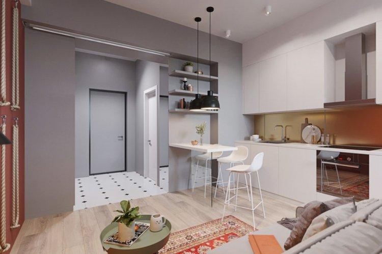 Un peu de chaleur pour 33 m². à Sotchi - Conception d'un appartement d'une pièce de 33 m²