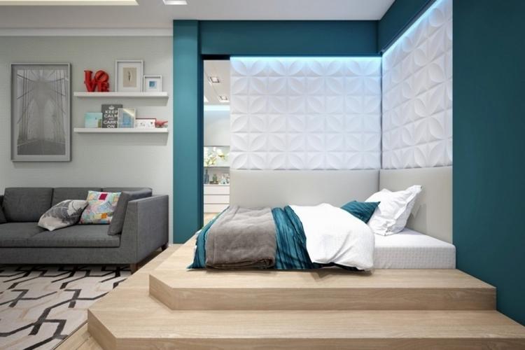 Salon combiné avec chambre à coucher - photo de design d'intérieur