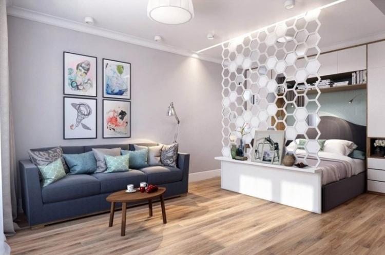 Salon combiné avec chambre à coucher - photo de design d'intérieur