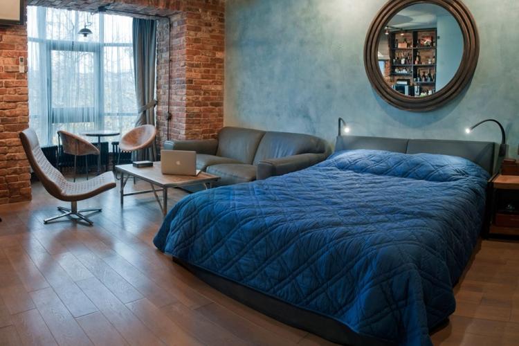 Salon combiné avec chambre à coucher - photo de design d'intérieur