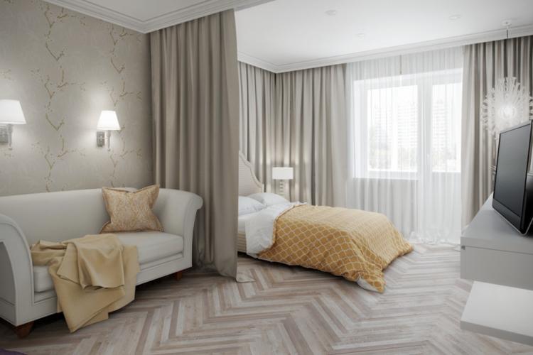 Salon combiné avec chambre à coucher - photo de design d'intérieur