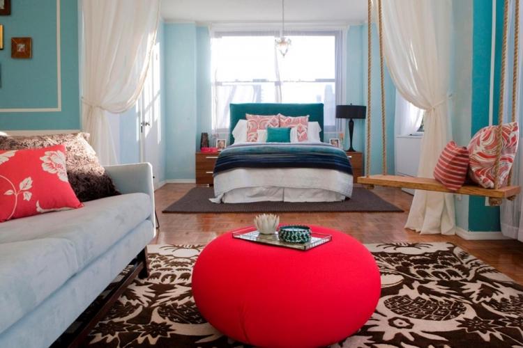 Salon combiné avec chambre à coucher - photo de design d'intérieur