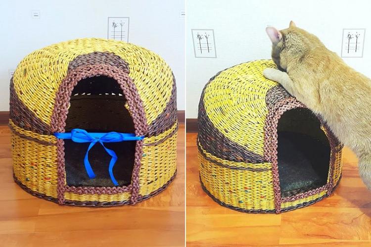Maison des tubes de journaux - Maison de chat bricolage