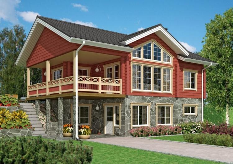 Maisons à deux étages avec balcon - projets et photos