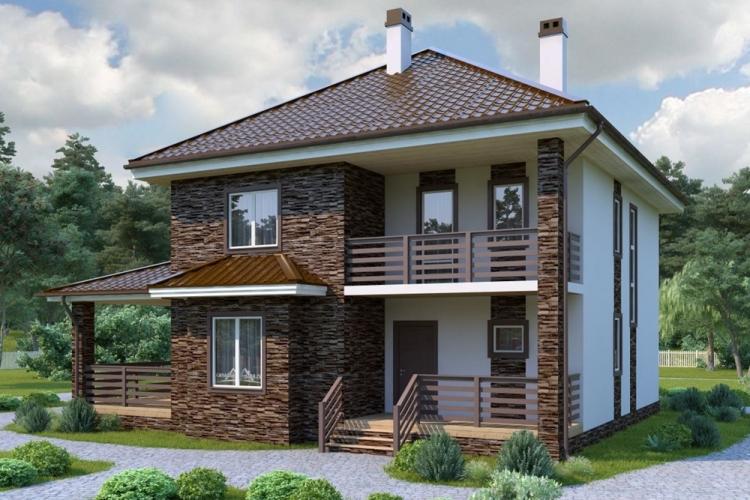 Maisons à deux étages avec terrasse - projets et photos