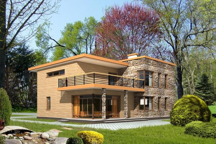 Maisons à deux étages à toit plat - projets et photos