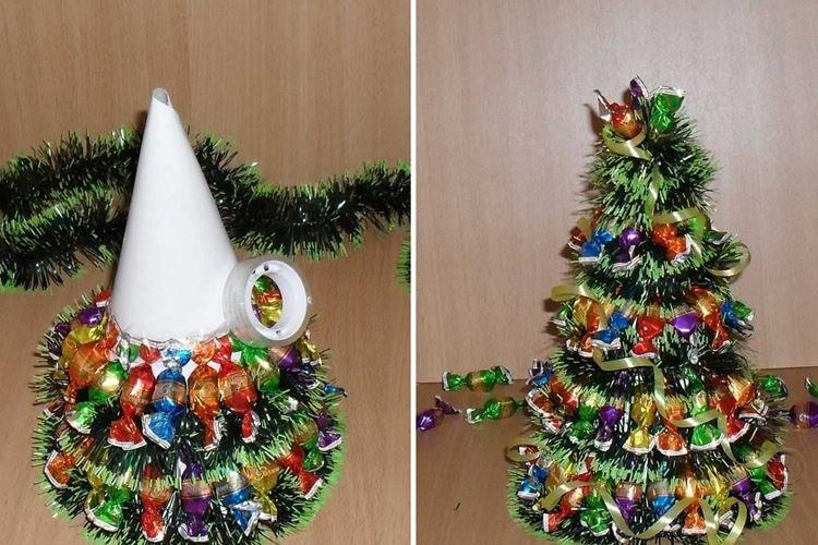 Sapin de Noël DIY fait de bonbons et de pluie