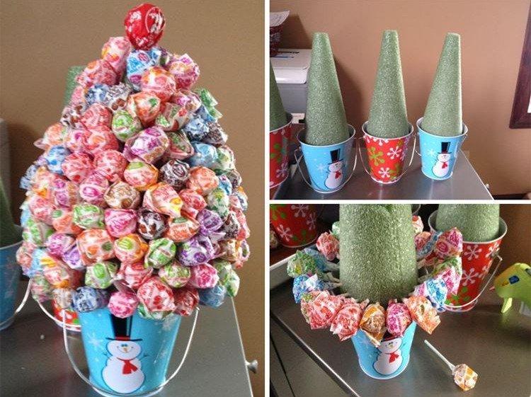 Arbre de Noël bricolage fait de bonbons sur un bâton