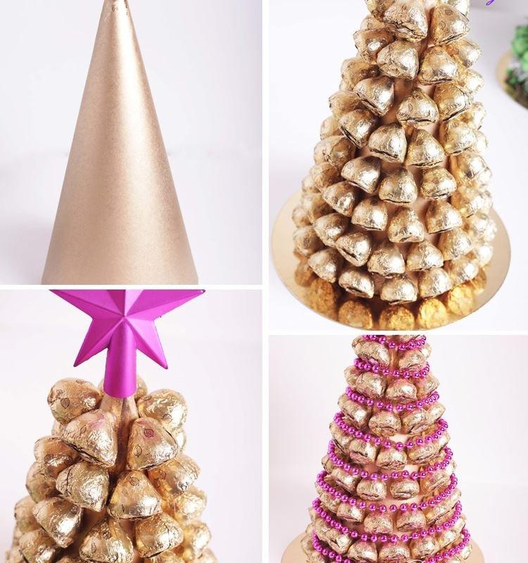 Sapin de Noël DIY fait de bonbons et de perles