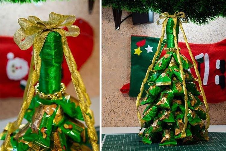 Sapin de Noël DIY fait de bonbons et de champagne