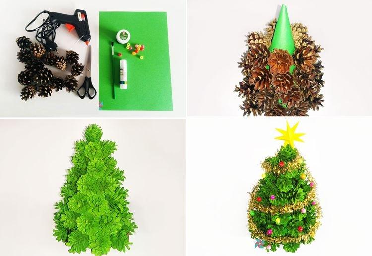 Sapin de Noël coloré DIY fait de cônes
