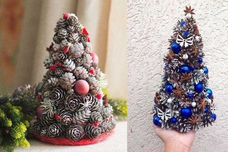 Sapin de Noël DIY fait de cônes avec des boules