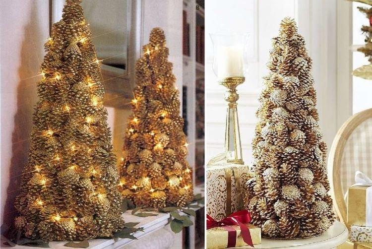 Arbre d'or bricolage fait de cônes