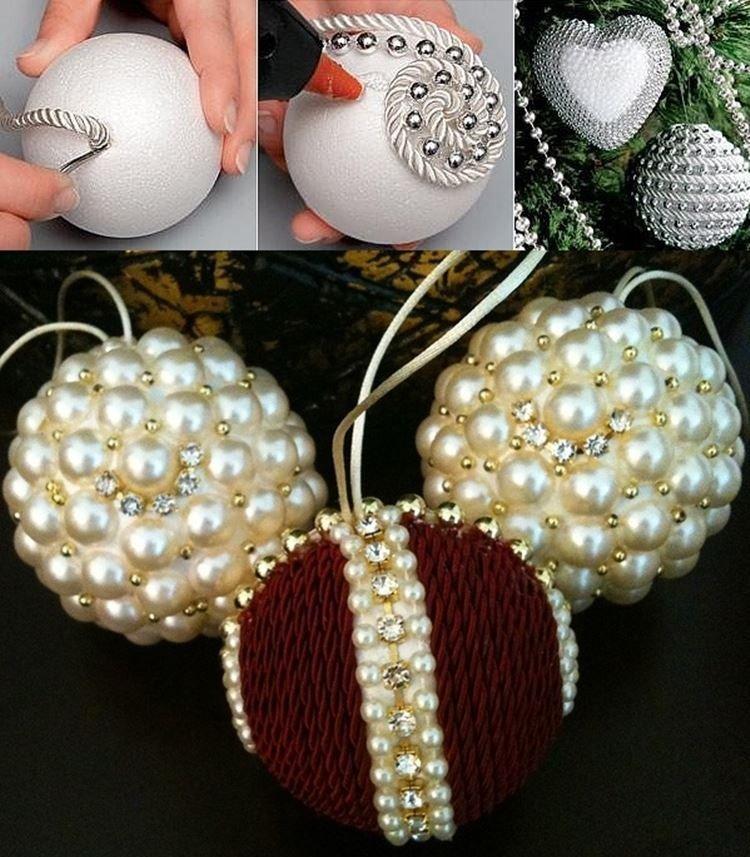 Boules de cordon et perles - DIY décorations de Noël
