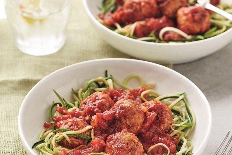 Spaghettis de courgettes aux boulettes de dinde
