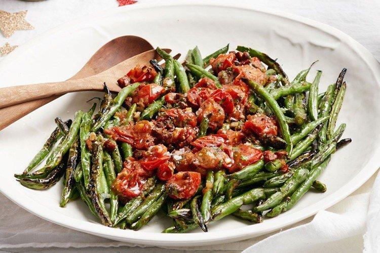 Haricots verts au basilic et mozzarella