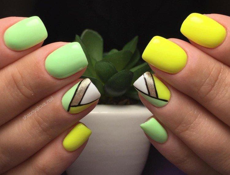 Manucure jaune-vert