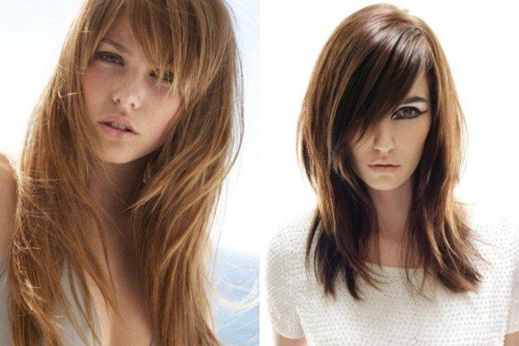 Cascade de coupe de cheveux avec une frange luxuriante