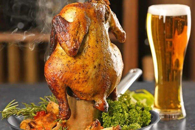 Canard à la bière et aux légumes sur une canette