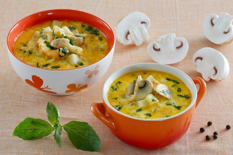 Soupe au fromage avec poulet et champignons