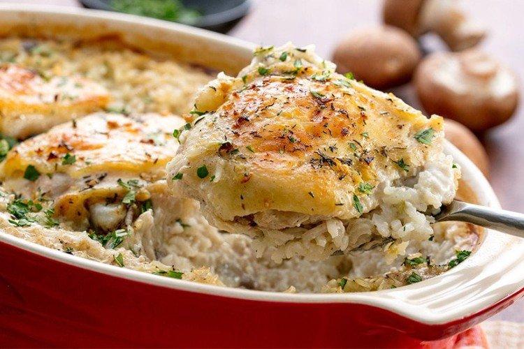 Champignons au four avec du riz