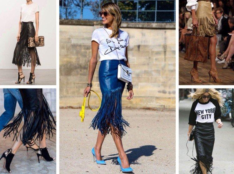 Jupe en cuir à franges