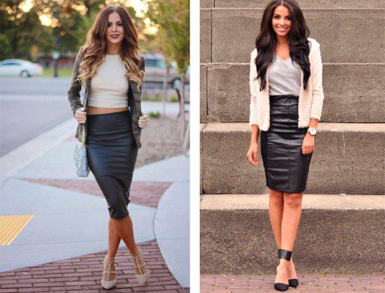 Jupe taille haute en cuir