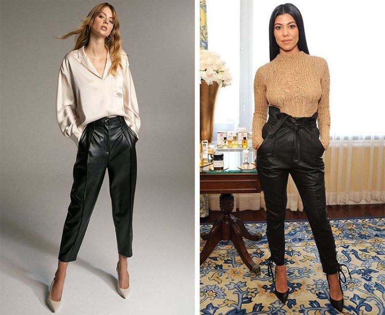 Pantalon en cuir taille haute