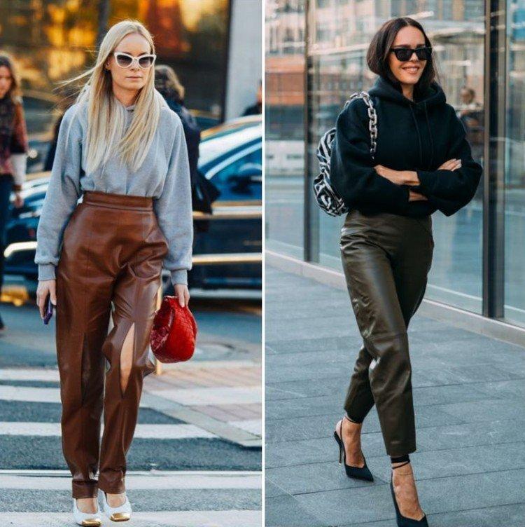 Pantalon en cuir avec capuche