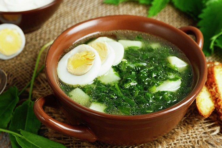 Soupe d'oseille et d'ortie avec oeuf